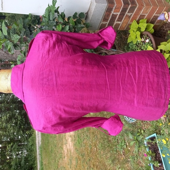 Tory Burch Brigitte Pink Purple Long Sleeve Roll Tab Button Up Blouse - Picture 6 of 14